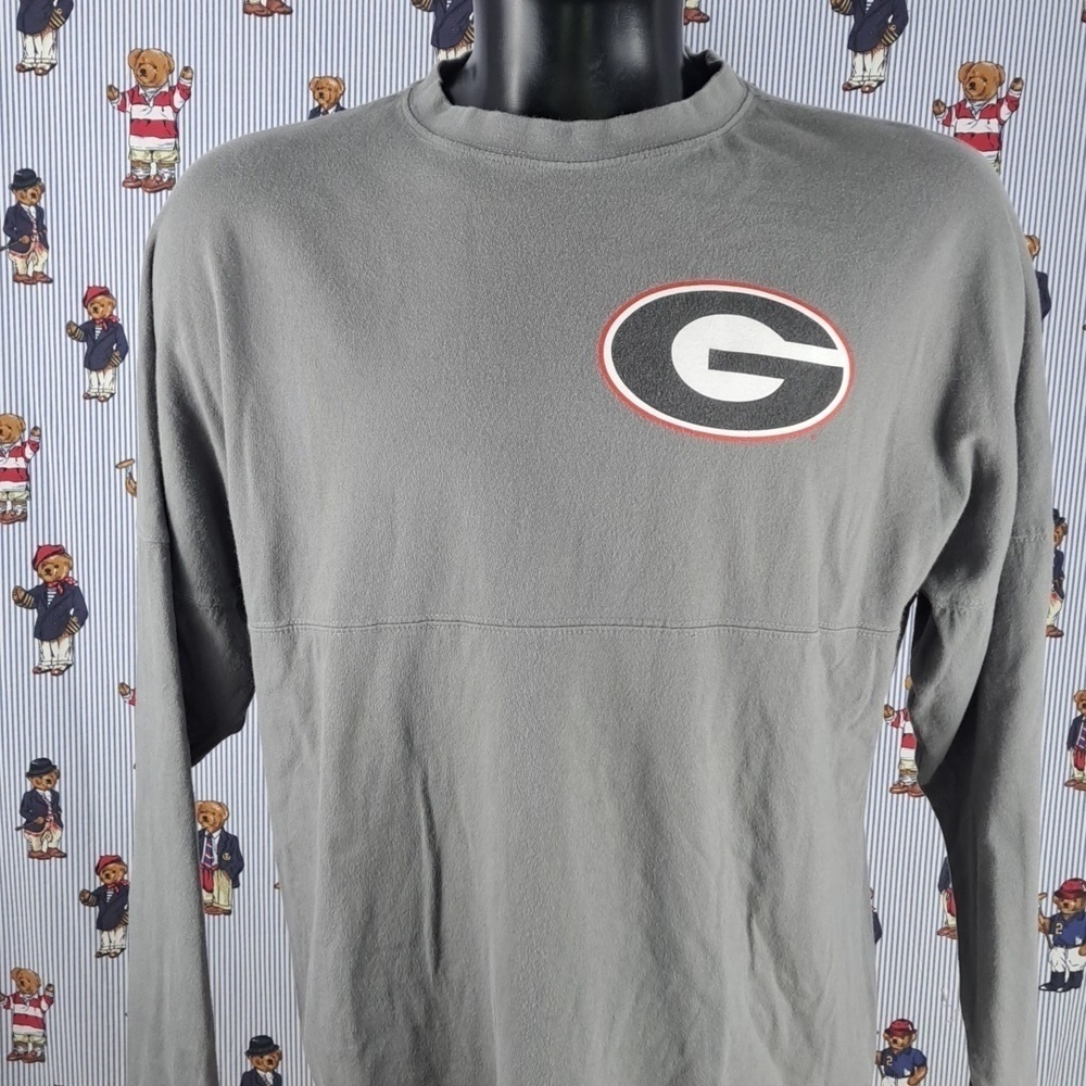 Georgia Bulldogs Women's spellout logo gray & red small oversized spirit t-shirt